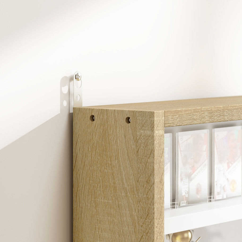 4-Tier Adjustable Wooden Notice Board with Glass Doors, 80x9.5x60 cm, White and Wood Color