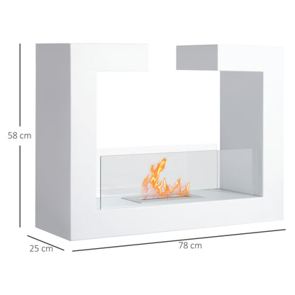 Homcom Bioethanol fireplace 2000W bioethanol in stainless steel stainless steel with 78 x 25 x 58 cm white glass - Borgè