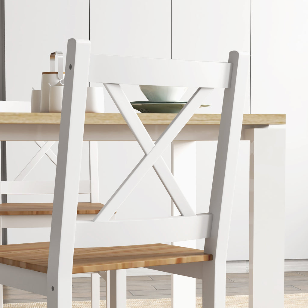 HOMCOM Set of 4 Kitchen and Living Room Chairs with Cross Backrest, in Pine Wood, 41x46.5x86 cm - Borgè