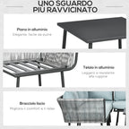 4-Piece Rattan Garden Set with Coffee Table, 2 Corner Sofas and Armchair, Black Gray and Blue - Borgè