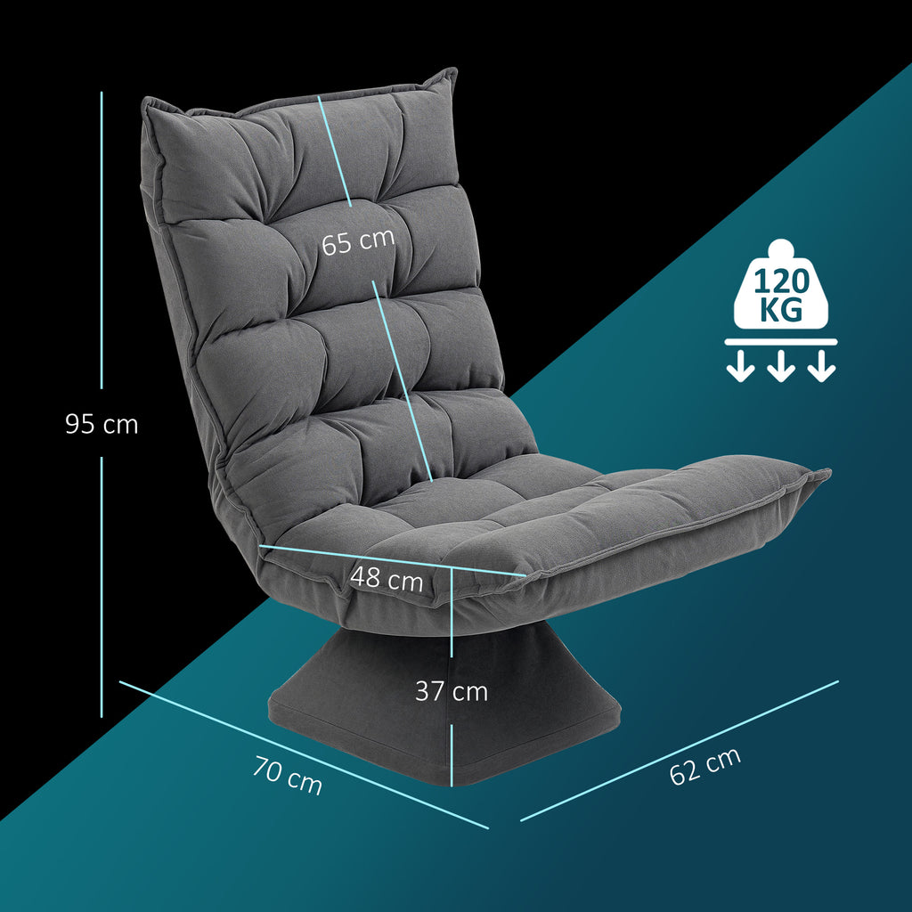 Velvet Swivel Lounge Chair with 5-Position Adjustable Backrest, 62x70x95 cm, Grey
