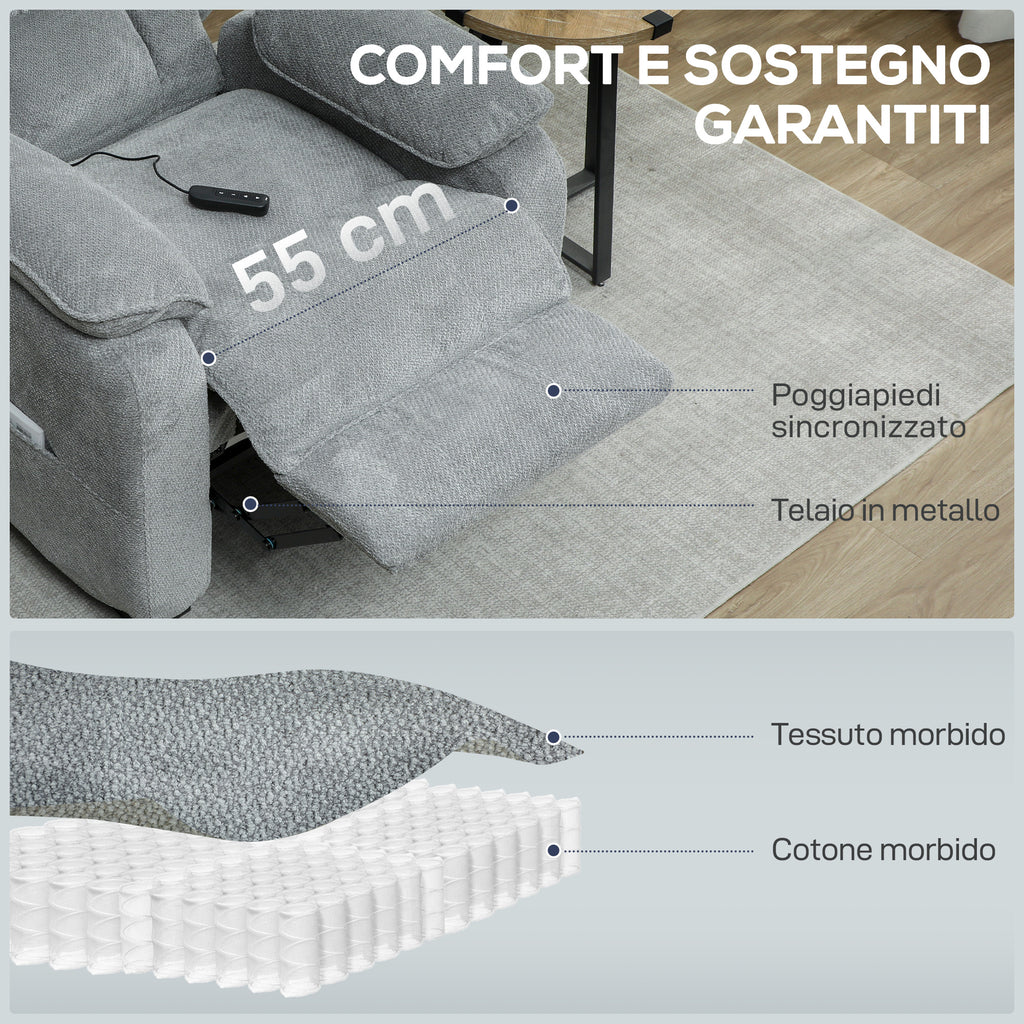 HOMCOM 150° Reclining Velvet Armchair with Footrest, Remote Control and Side Pocket, 96x90x103 cm, Grey