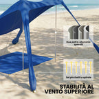 Outsunny UV 50+ Beach Tent for 2-4 People with Mat and Shovel, in Lycra and Aluminum, 200x208x200 cm, Blue