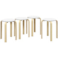 Set of 4 Stackable Round Wooden Stools, White, Ø40x45 cm