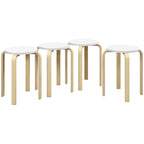 Set of 4 Stackable Round Wooden Stools, White, Ø40x45 cm