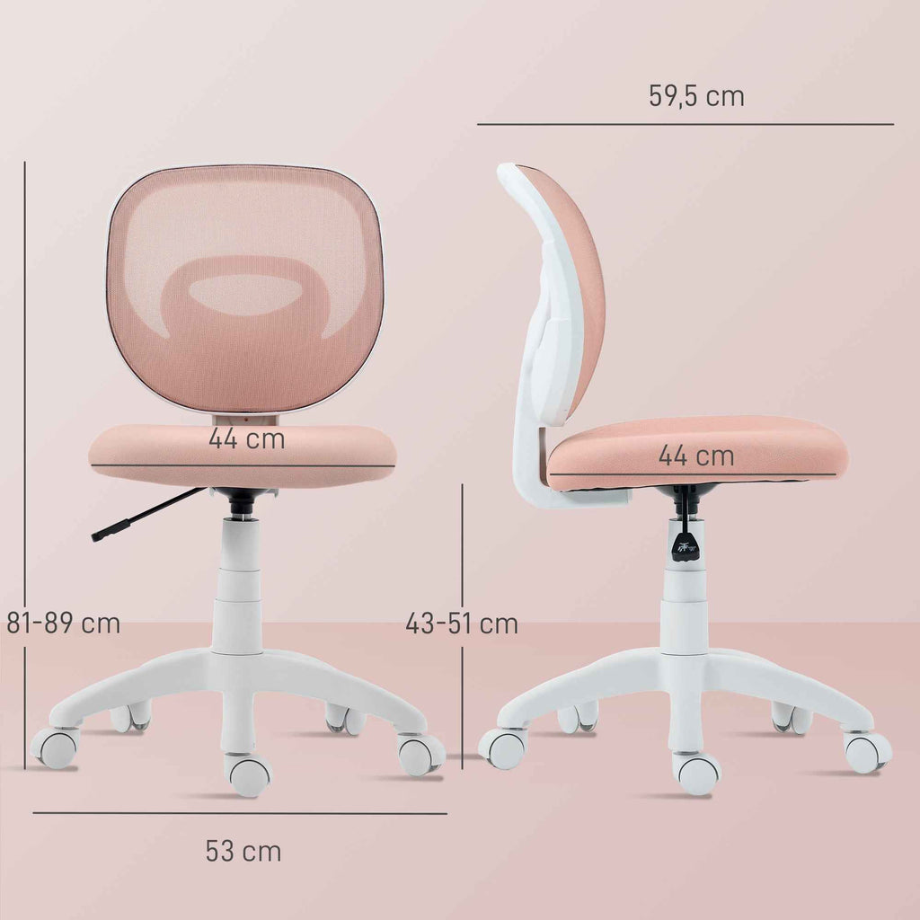 HOMCOM Ergonomic Swivel Office Chair with Breathable Mesh Fabric, Armless, Height-Adjustable, Pink