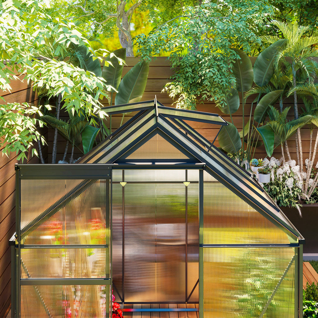 Outsunny 3.6-Inch Polycarbonate and Aluminum Greenhouse with Hinged Door and Roof Window, Gray