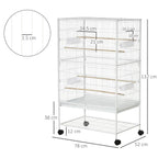 PawHut Indoor Bird Cage with Removable Tray, 4 Wheels and Perch, 78x52x132 cm, White