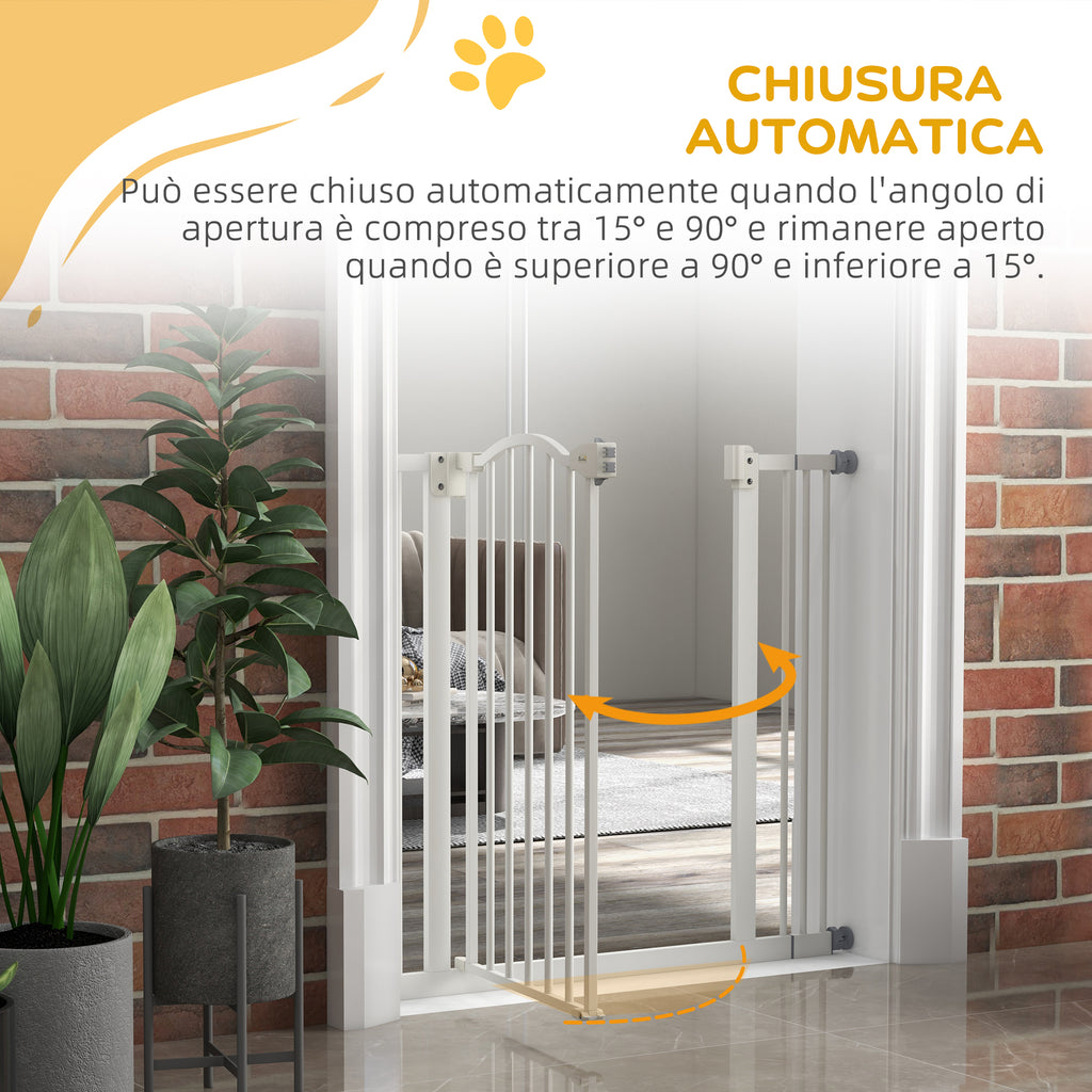Extendable Dog Gate with 2 Locks and Self-Locking, Metal and Plastic, 74-87x78 cm, White