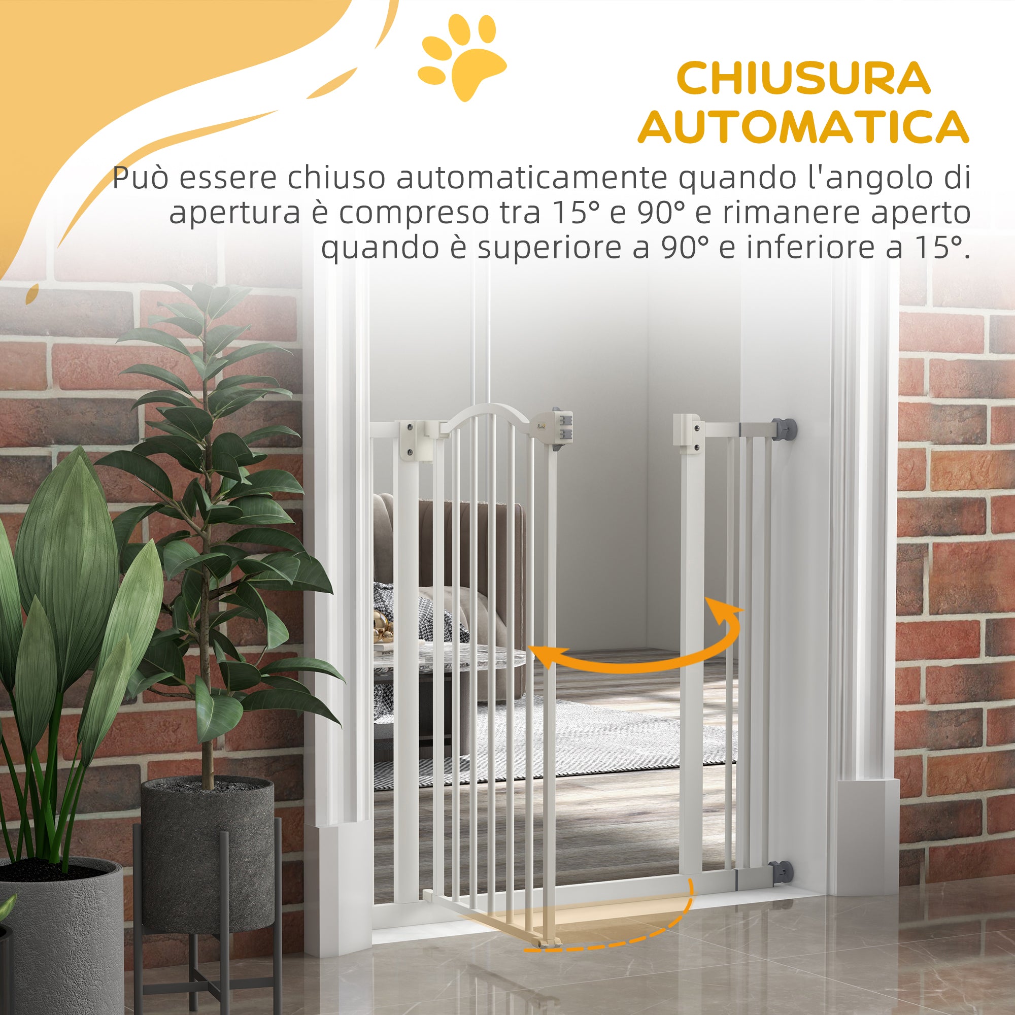 Extendable Dog Gate with 2 Locks and Self-Locking, Metal and Plastic, 74-87x78 cm, White
