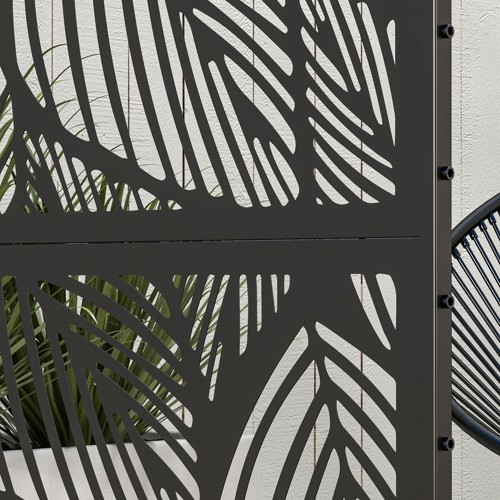 Outsunny decorative outdoor paragraph in steel with leaf design, 122x198cm, black - Borgè