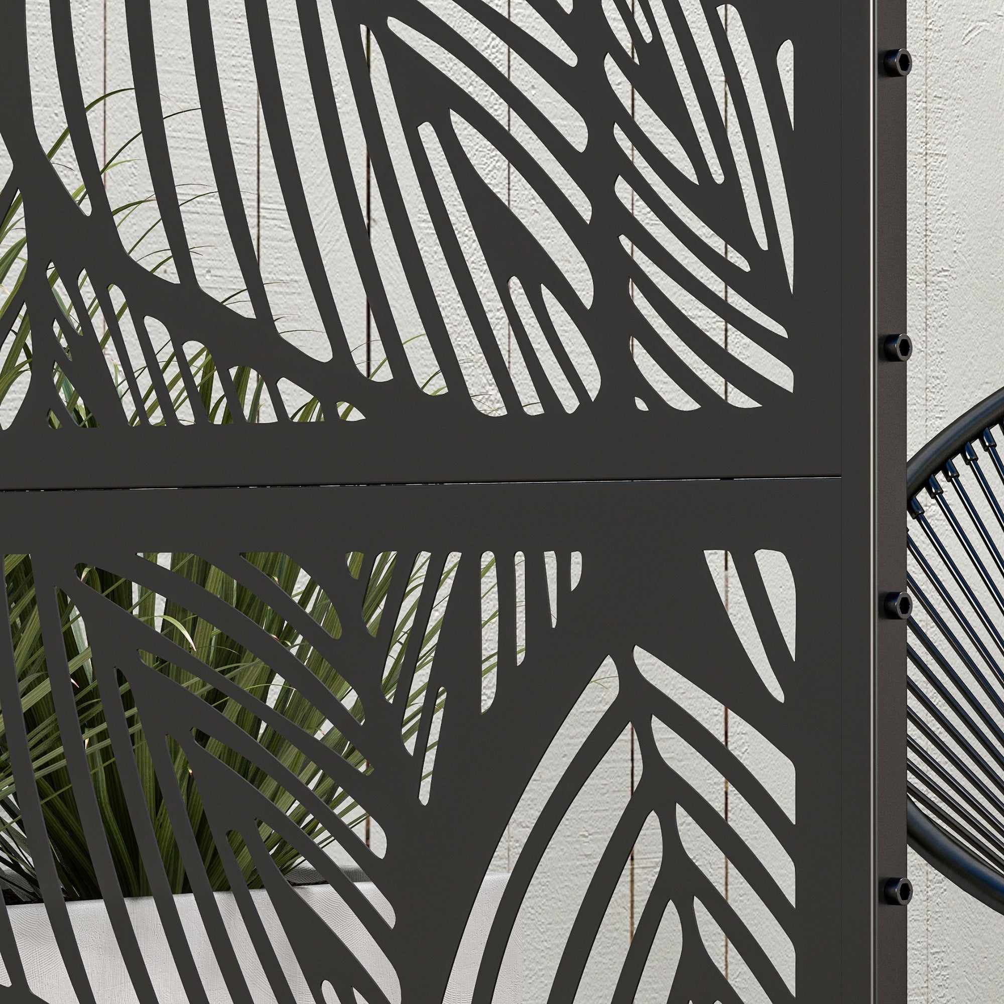 Outsunny decorative outdoor paragraph in steel with leaf design, 122x198cm, black - Borgè