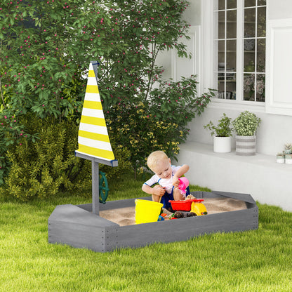 Outsunny Boat-shaped Sandbox for Children 3-8 Years, in Fir Wood and Polyester, 190x90x138 cm - Borgè