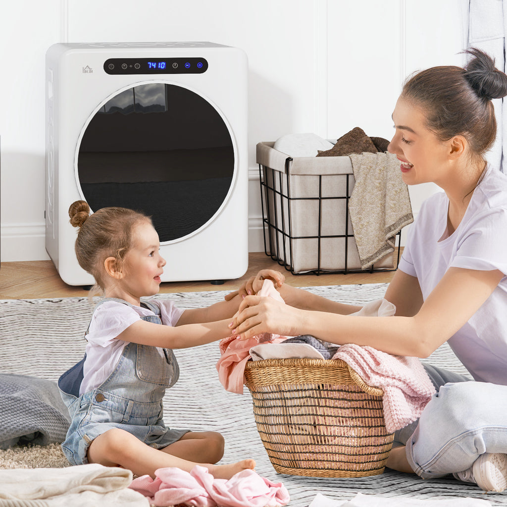 HOMCOM 1000W Mini Electric Dryer, 3kg Capacity, LED Display, 49x43x61cm, White