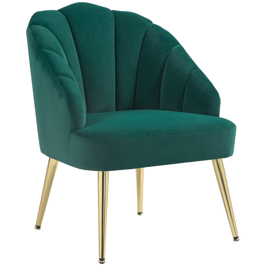 Art Deco Style Shell Armchair for Living Room and Bedroom, in Velvet Fabric and Steel, 63x65x84 cm, Green