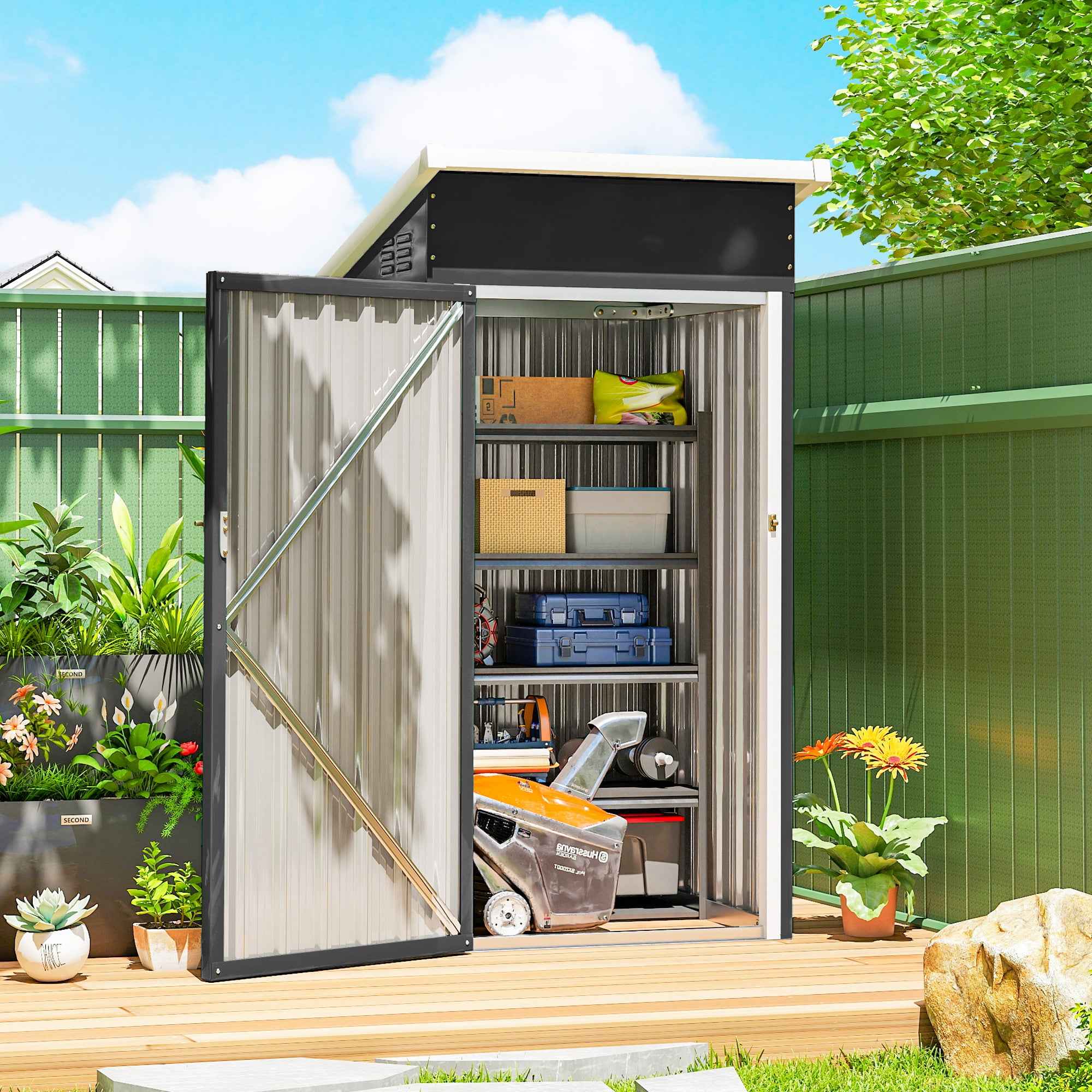Outsunny Steel Garden Shed with Vents and Lockable Door, 107.5x91x185 cm, Dark Grey