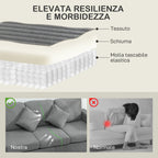 3-Seater Modular Sofa with Storage Pouf in Corduroy, 196x139x85 cm, Light Grey