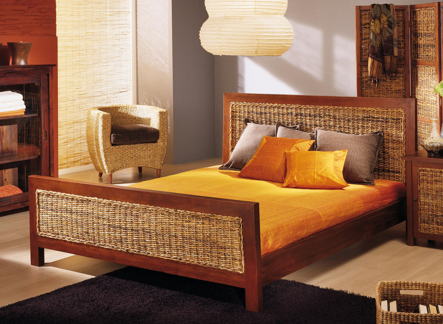 Double Bed in Rattan and Wood - Borgè