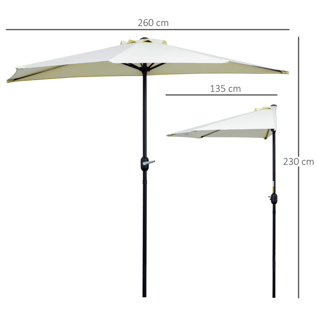 Crescent Terrace Umbrella with Crank Opening and 2 Section Pole, 2.6x1.35 m, Beige