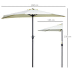 Crescent Terrace Umbrella with Crank Opening and 2 Section Pole, 2.6x1.35 m, Beige