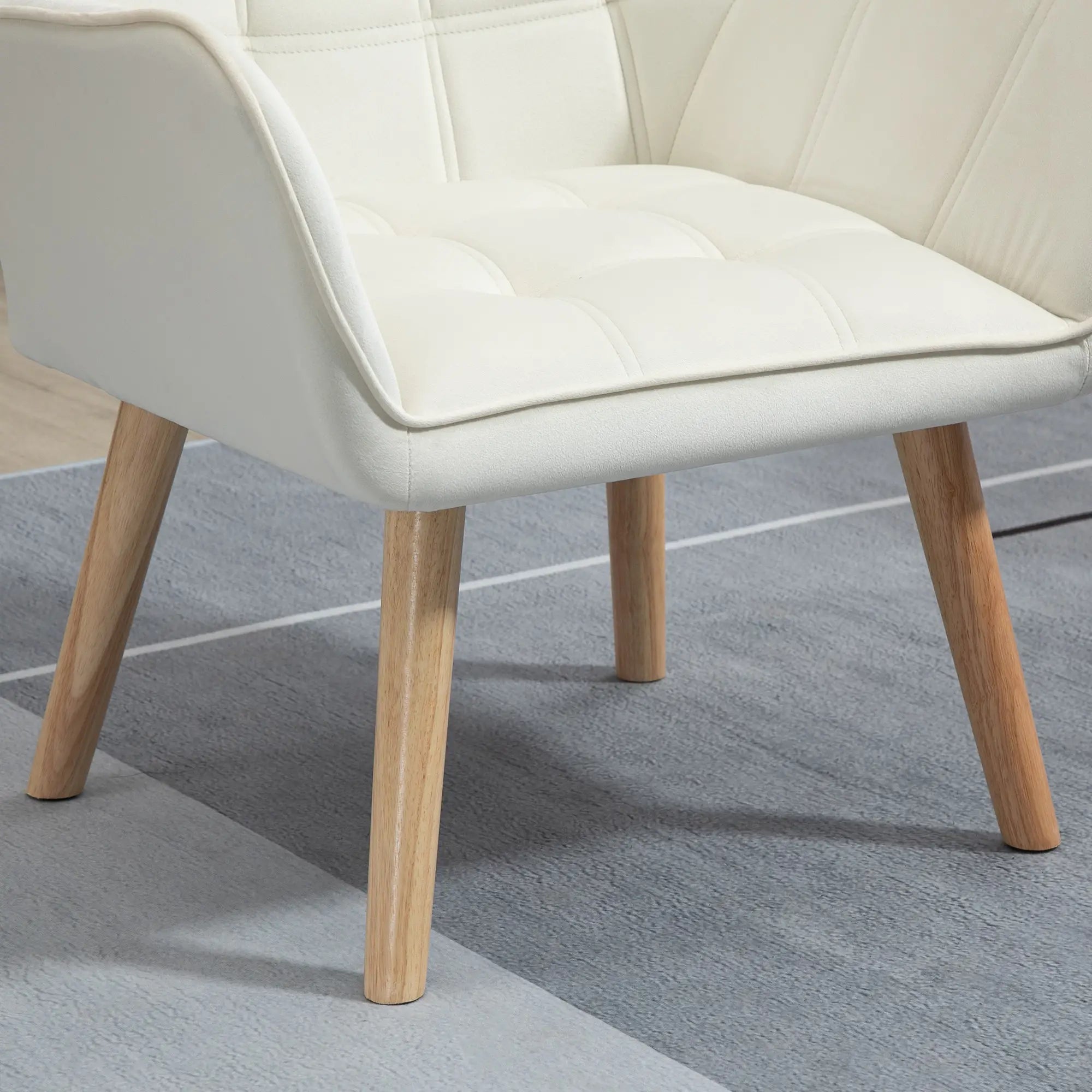 TROMSO |  Scandinavian Design Armchair in Wood and Cream Velvet Effect, for Living Room or Office, 67x61.5x71cm