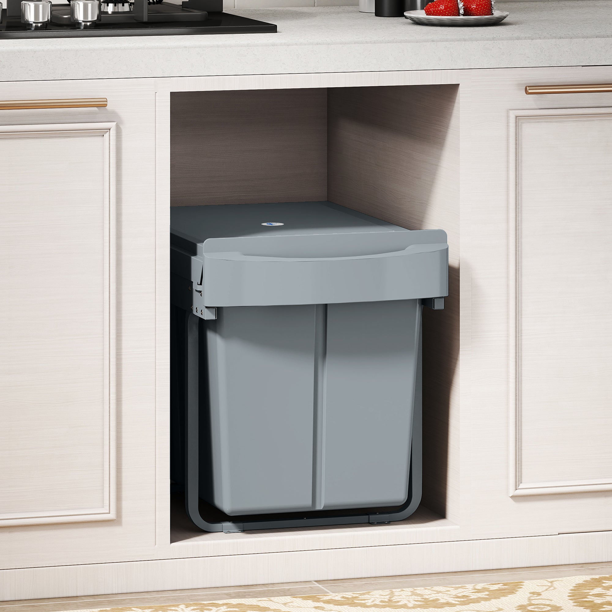 Pull-Out Under-Sink Waste Bin with Two 20L Buckets, 52 x 33.5 x 41 cm, Grey