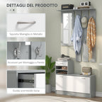 TWENTY | Coat Stand 3 in 1 with Shoe Rack and Mirror, Hooks and Drawers, in Wood, 90x10x102 cm, White and Grey