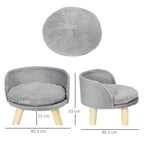 Round Dog Sofa in Plush Fabric and Wood with Extra Cushion, Ø40.5x33 cm, Grey and Wood Color