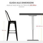 Set of 2 Industrial Bar Stools with Removable Backrest and Footrest, in Metal, 44x49x116 cm, Black