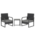 Outsunny Rattan Garden Lounge Set with 2 Outdoor Armchairs and Glass Top Coffee Table, Black