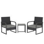 Outsunny Rattan Garden Lounge Set with 2 Outdoor Armchairs and Glass Top Coffee Table, Black