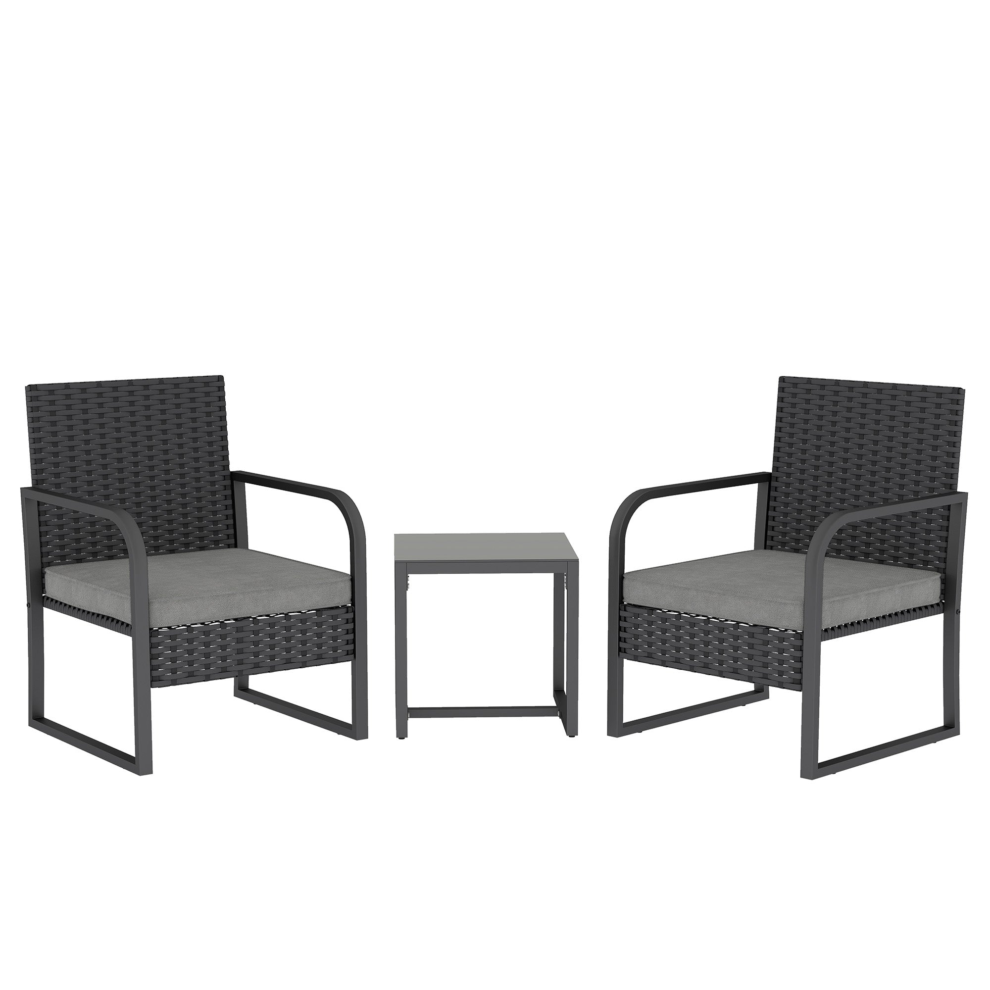 Outsunny Rattan Garden Lounge Set with 2 Outdoor Armchairs and Glass Top Coffee Table, Black