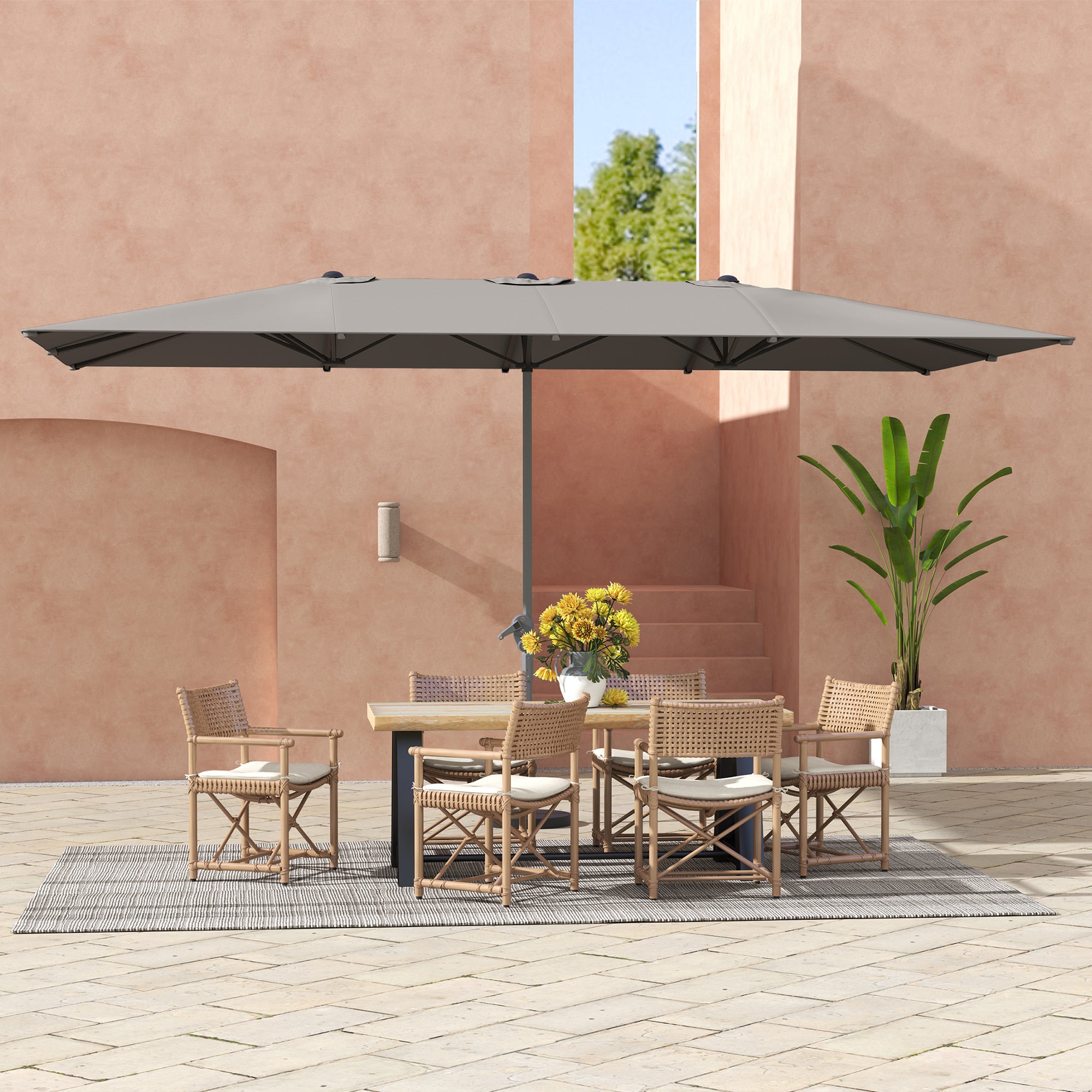 Double Garden Umbrella 4.5x2.6 m, Crank Opening and 12 Ribs, Gray