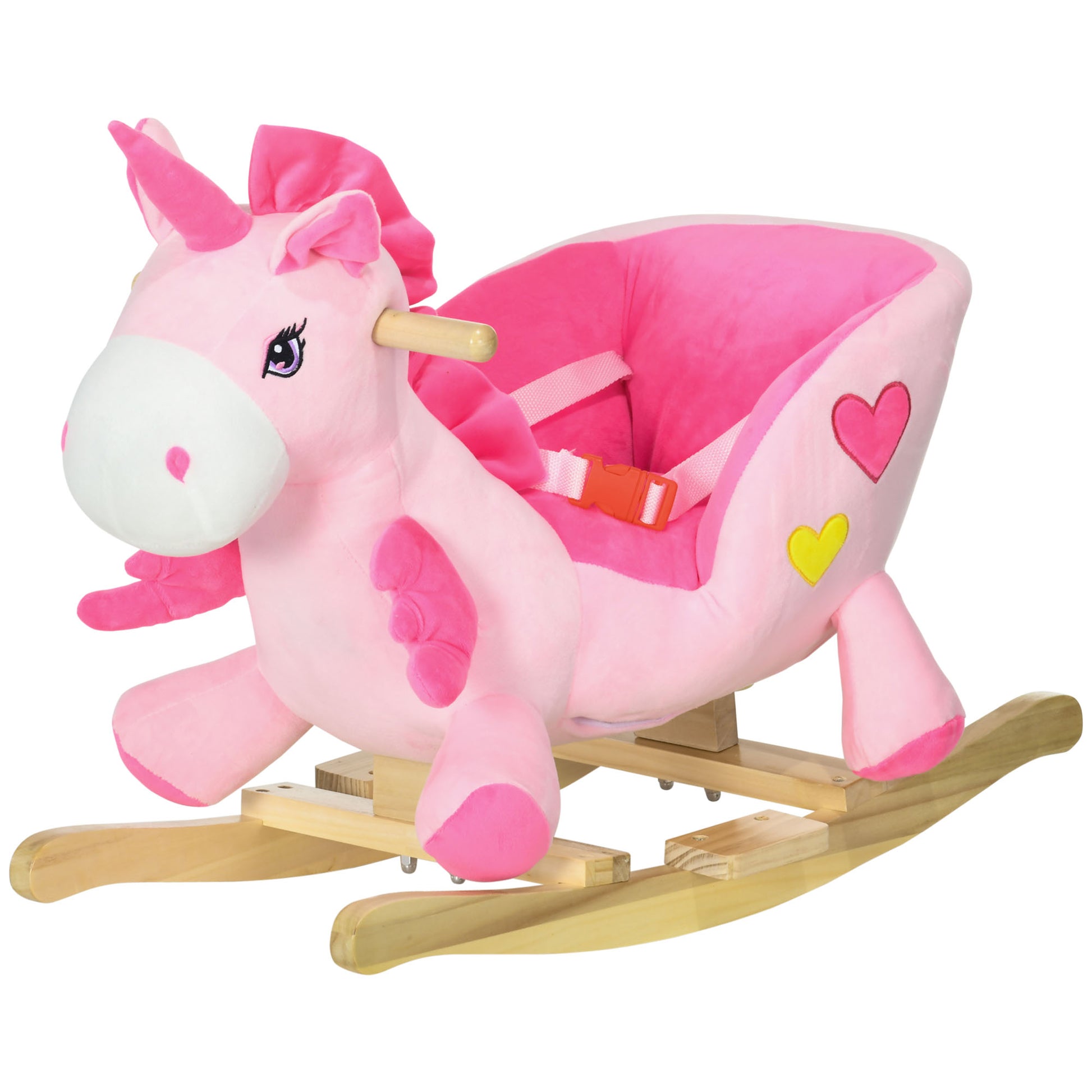 Unicorn Rocking Horse with 32 Songs, Wooden Base and Safety Belt, Age 18-36 Months, Pink - Borgè