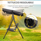 Outsunny 2-Seater Garden Swing with Adjustable Canopy, 140x110x151 cm, Brown and Grey