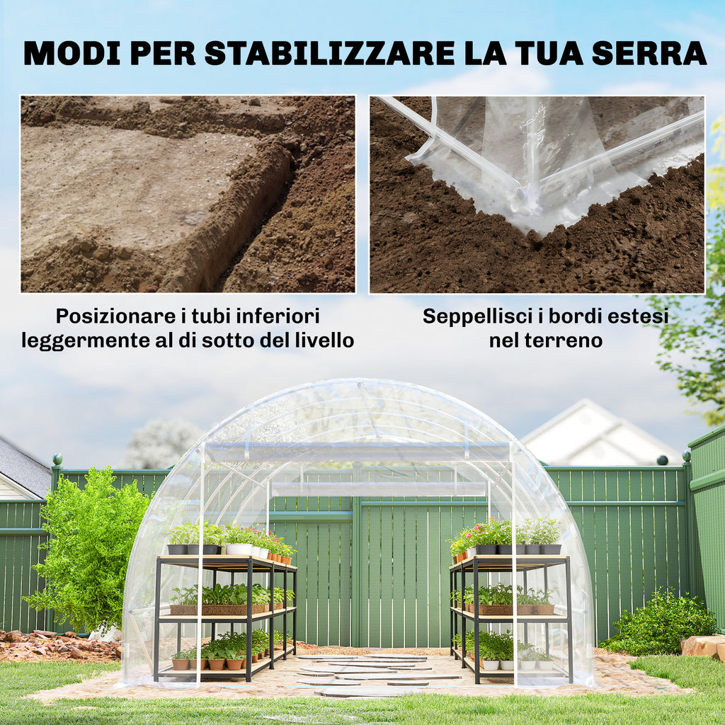 Outsunny 3x4x2 m Tunnel Greenhouse with Roller Doors, Steel Frame and Anti-UV PE Cover, Transparent
