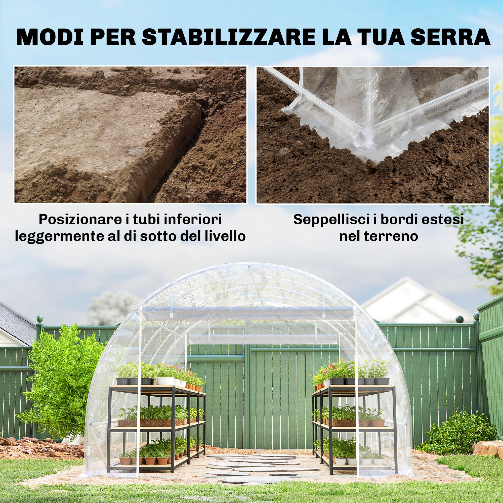 Outsunny 3x4x2 m Tunnel Greenhouse with Roller Doors, Steel Frame and Anti-UV PE Cover, Transparent