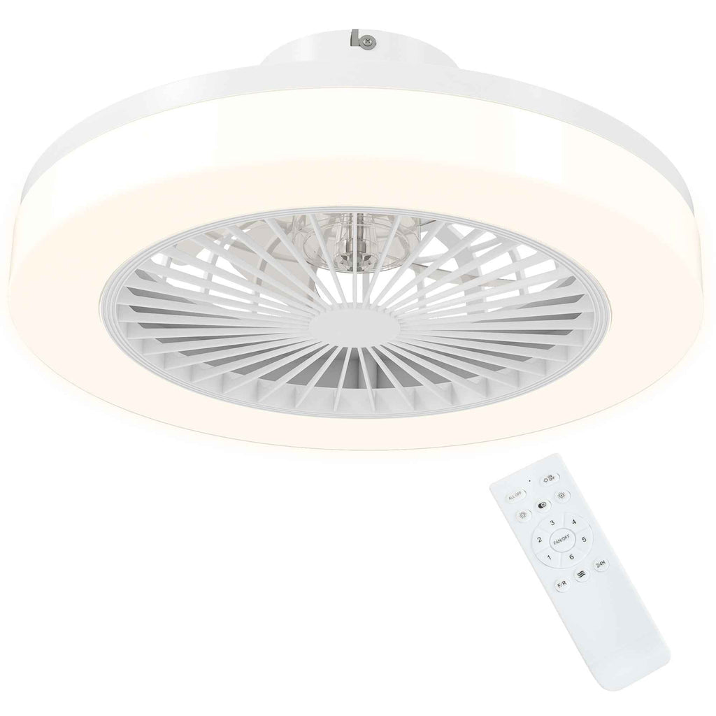 HOMCOM Ceiling Fan with Adjustable LED Light and 6 Speeds, Made of Plastic and Acrylic, Ø46x16 cm, White