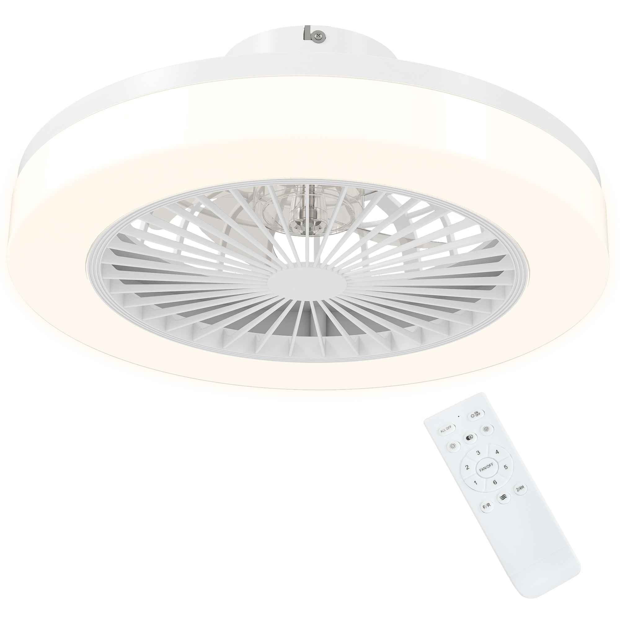 HOMCOM Ceiling Fan with Adjustable LED Light and 6 Speeds, Made of Plastic and Acrylic, Ø46x16 cm, White
