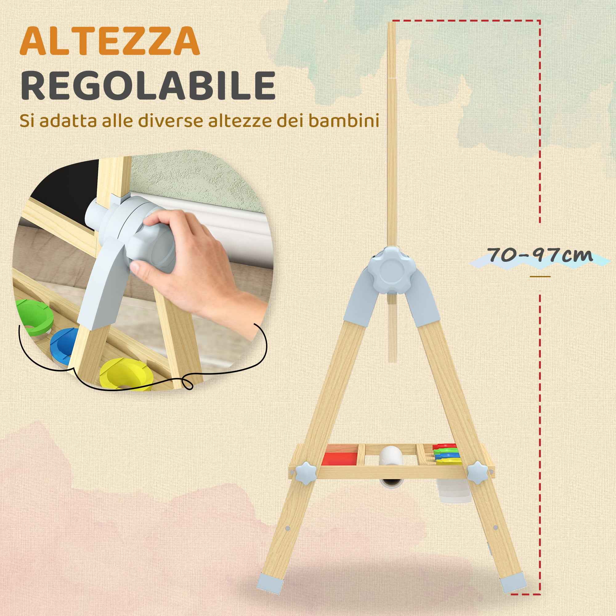 AIYAPLAY Children's Easel with Double Board for Chalk and Markers, Magnetic Whiteboard and Paper Roll, Wood