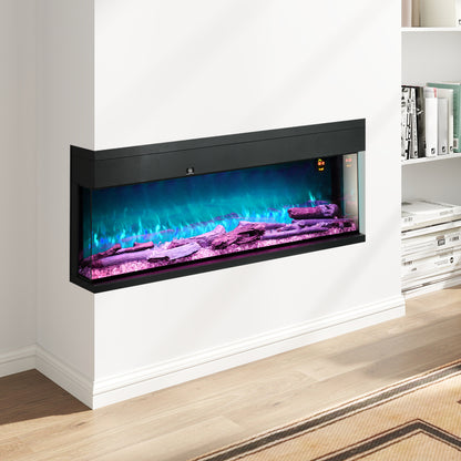 Built-in and Wall Electric Fireplace 1800W with Adjustable LED Colored Flames, Temperature up to 40°C, Black