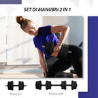 SPORTNOW 2 in 1 Set with 2 Dumbbells Convertible into Barbell, Total Weight 20 kg and Adjustable Weight Discs, Black