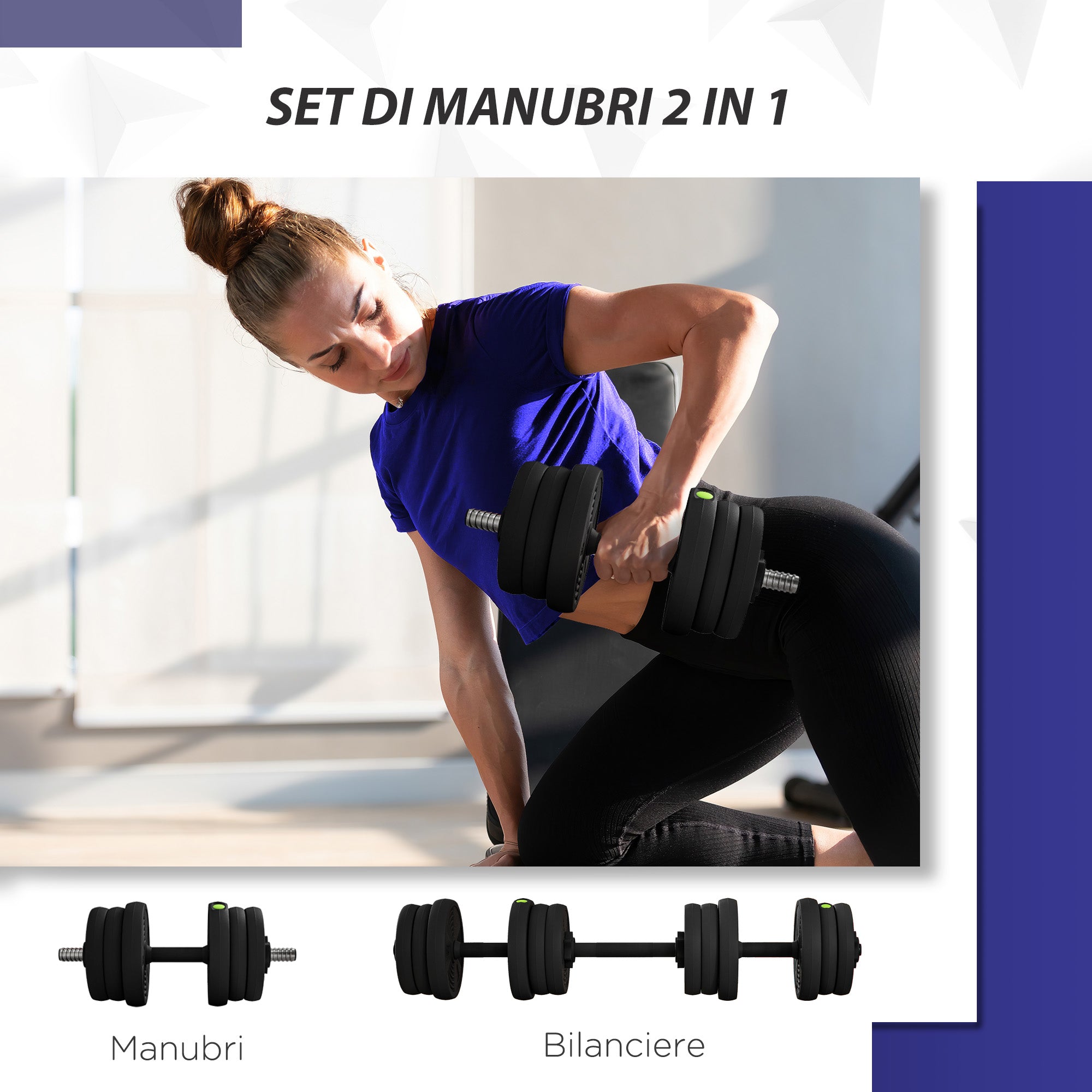 SPORTNOW 2 in 1 Set with 2 Dumbbells Convertible into Barbell, Total Weight 20 kg and Adjustable Weight Discs, Black