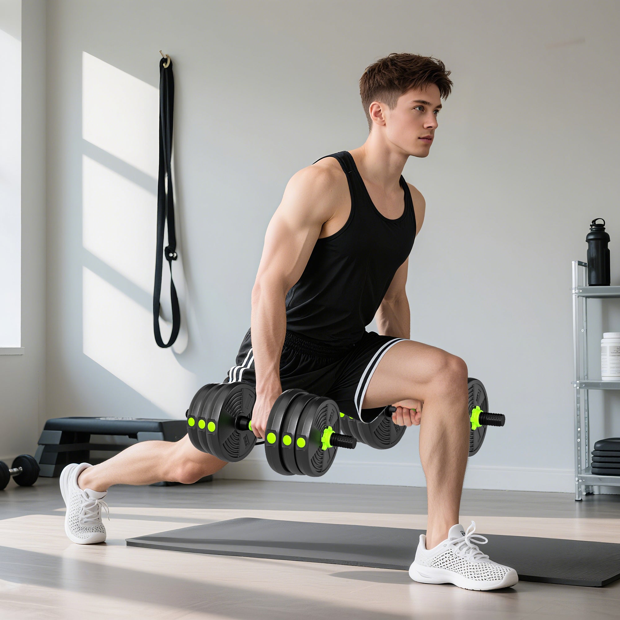 SPORTNOW 3-in-1 Barbell Set with 16 Weight Plates and Non-Slip Handle, 140x20x20 cm, Green