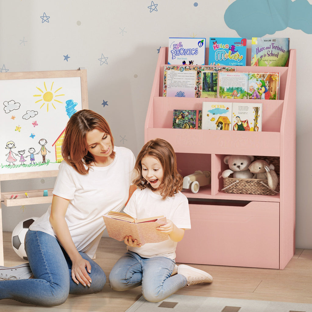 Small Children's Bookcase with MDF Shelves and Drawer, 60x29.9x90cm, Pink