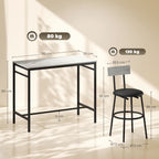 Industrial Style High Table and 4 Bar Stools Set with Backrest and Footrest, Cement Grey