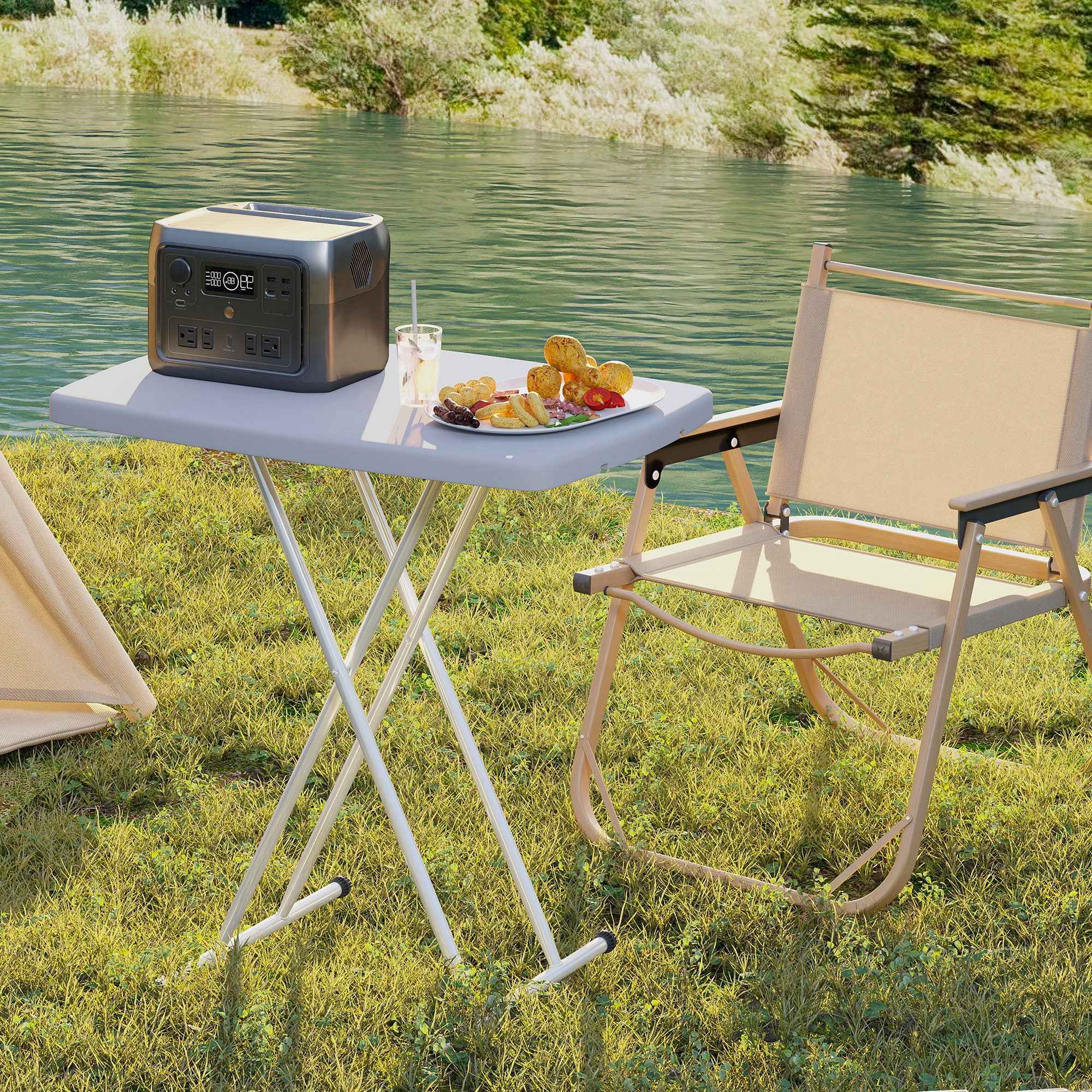 Outsunny Folding Garden Table with Adjustable Height, Made of Metal and HDPE, 76x50x74 cm, Dark Grey