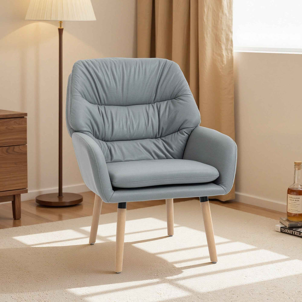 HOMCOM Modern High-Backed Bedroom Armchair with Double Padded Seat in Leather Effect Fabric, Grey