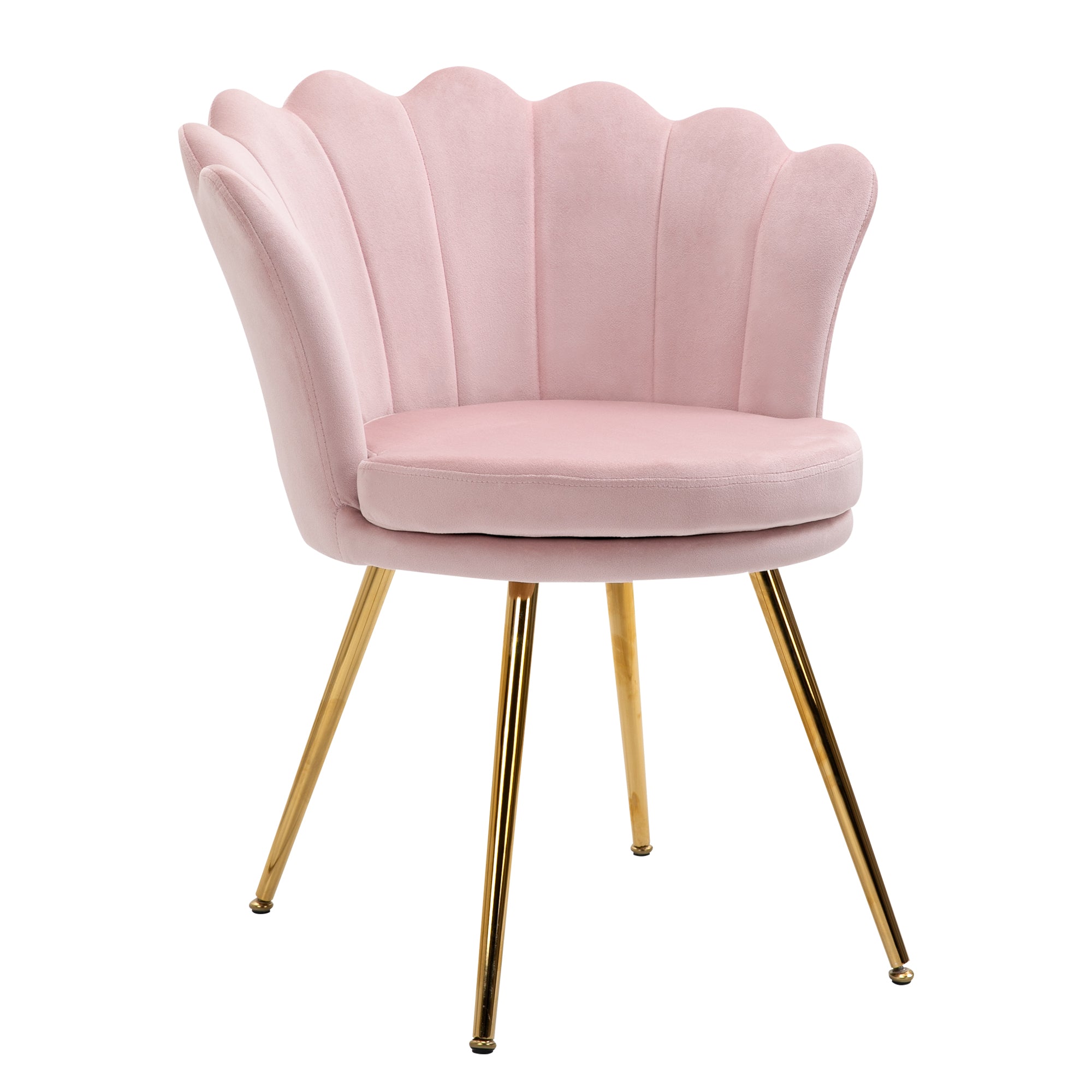 Vintage Style Velvet Shell Lounge Chair with Gold Legs in Pink