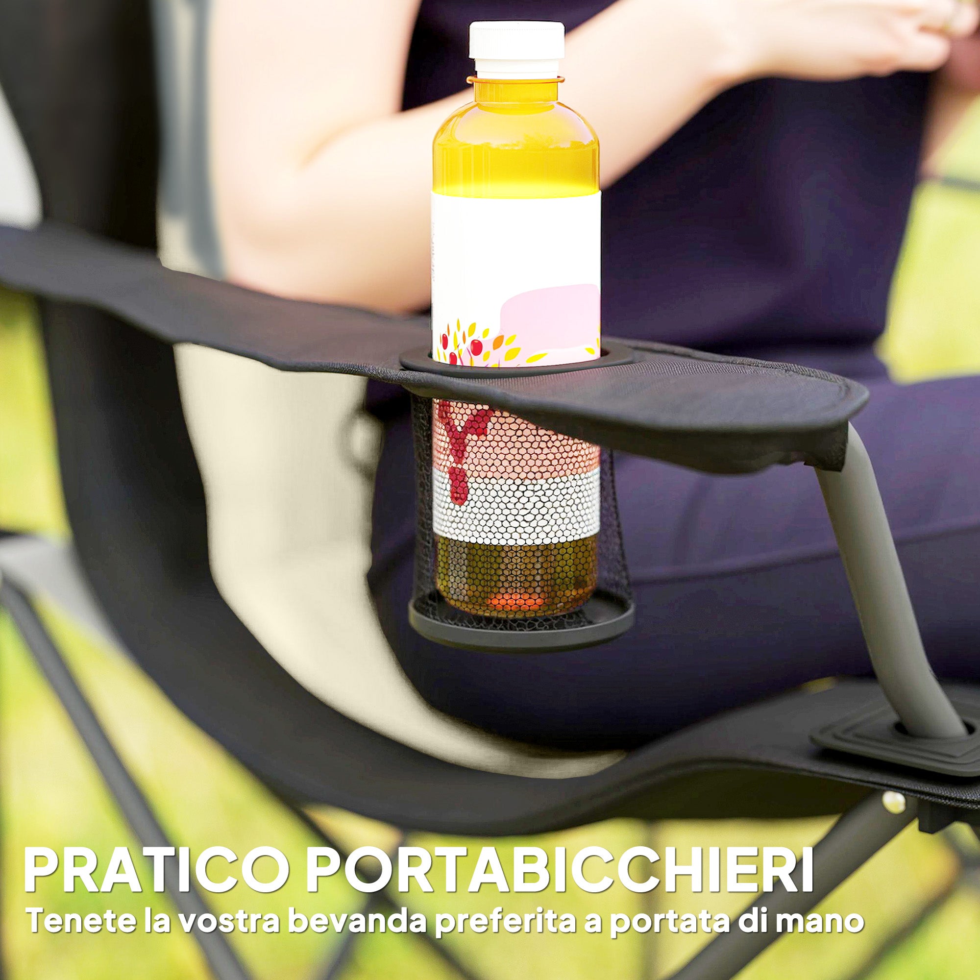 Set of 2 Folding Camping Chairs with High Backrest, Cup Holder and Carry Bags, Cream